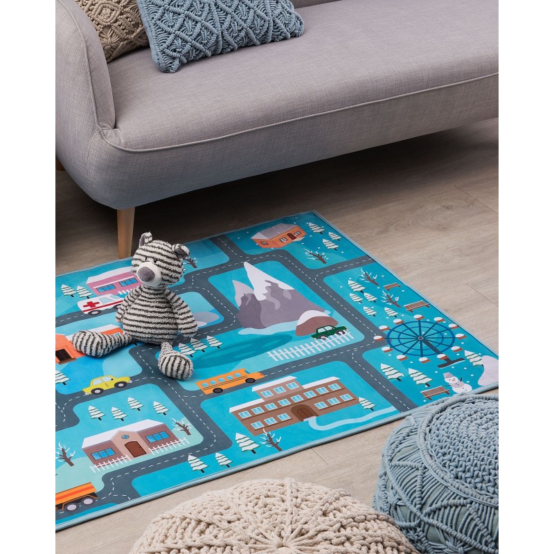 Dywan dziecięcy nadruk z miastem 80 x 150 cm KIGI Dywan dziecięcy nadruk z miastem 80 x 150 cm KIGI