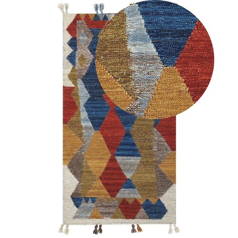 Dywan wełniany kilim 80 x 150 cm wielokolorowy ARZAKAN Dywan wełniany kilim 80 x 150 cm wielokolorowy ARZAKAN
