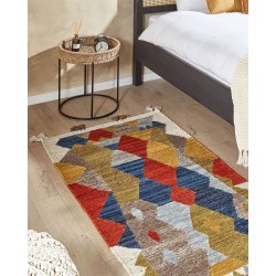 Dywan wełniany kilim 80 x 150 cm wielokolorowy ARZAKAN Dywan wełniany kilim 80 x 150 cm wielokolorowy ARZAKAN