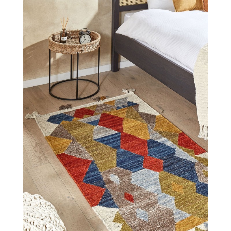 Dywan wełniany kilim 80 x 150 cm wielokolorowy ARZAKAN Dywan wełniany kilim 80 x 150 cm wielokolorowy ARZAKAN
