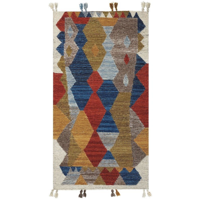 Dywan wełniany kilim 80 x 150 cm wielokolorowy ARZAKAN Dywan wełniany kilim 80 x 150 cm wielokolorowy ARZAKAN