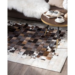 Dywan patchwork skórzany 140 x 200 cm brązowo-beżowy OKCULU Dywan patchwork skórzany 140 x 200 cm brązowo-beżowy OKCULU