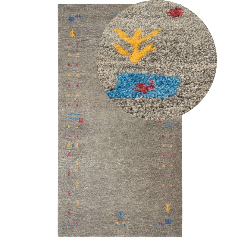 Dywan wełniany gabbeh 80 x 150 cm szary SEYMEN Dywan wełniany gabbeh 80 x 150 cm szary SEYMEN