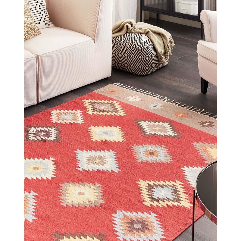 Dywan bawełniany kilim 160 x 230 cm wielokolorowy LORUT Dywan bawełniany kilim 160 x 230 cm wielokolorowy LORUT