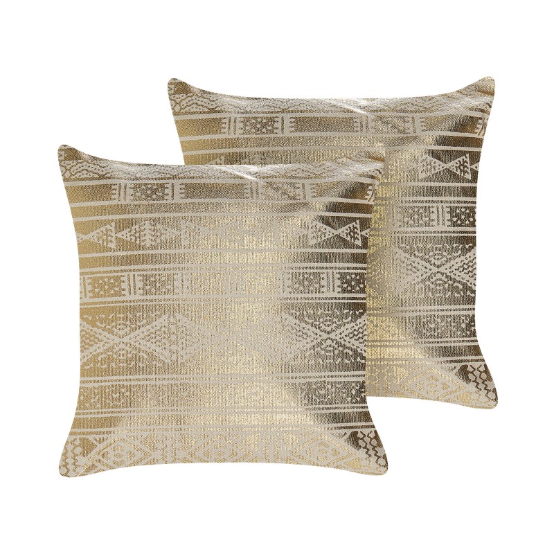 Zestaw 2 poduszek dekoracyjnych OUJDA Bawełna 50 x 50 cm Złoty Wzór geometryczny Zestaw 2 poduszek dekoracyjnych OUJDA Bawełna 50 x 50 cm Złoty Wzór geometryczny