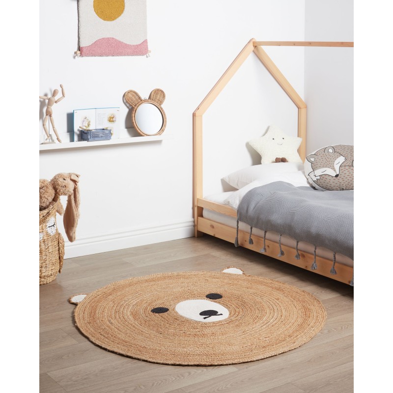 Dywan dziecięcy okrągły z juty miś ⌀ 120 cm beżowy KOSALAR Dywan dziecięcy okrągły z juty miś ⌀ 120 cm beżowy KOSALAR