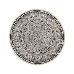 Dywan okrągły bawełniany orientalny nadruk ø 120 cm czarno-kremowy HIZAN Dywan okrągły bawełniany orientalny nadruk ø 120 cm czarno-kremowy HIZAN