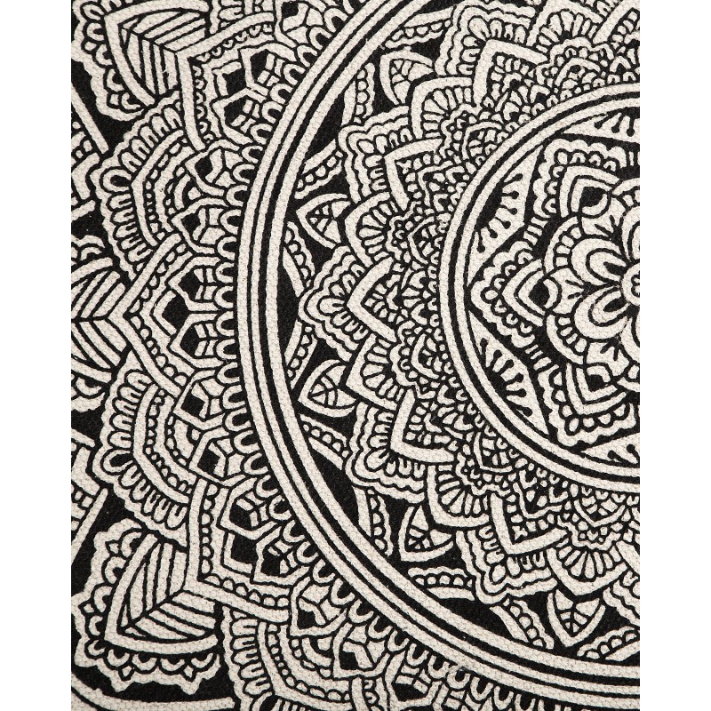 Dywan okrągły bawełniany orientalny nadruk ø 120 cm czarno-kremowy HIZAN Dywan okrągły bawełniany orientalny nadruk ø 120 cm czarno-kremowy HIZAN