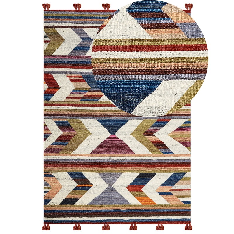 Dywan wełniany kilim 140 x 200 cm wielokolorowy MRGASHAT Dywan wełniany kilim 140 x 200 cm wielokolorowy MRGASHAT
