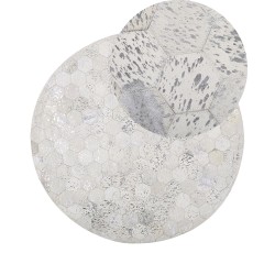 Dywan patchworkowy okrągły skórzany ⌀ 140 cm srebrny BOZKOY Dywan patchworkowy okrągły skórzany ⌀ 140 cm srebrny BOZKOY