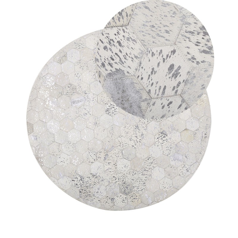 Dywan patchworkowy okrągły skórzany ⌀ 140 cm srebrny BOZKOY Dywan patchworkowy okrągły skórzany ⌀ 140 cm srebrny BOZKOY