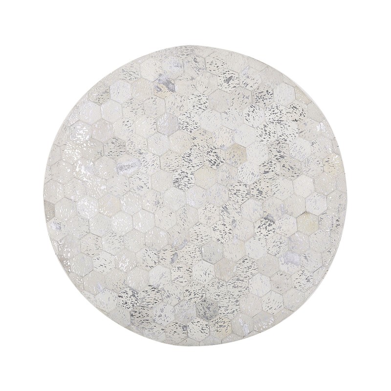 Dywan patchworkowy okrągły skórzany ⌀ 140 cm srebrny BOZKOY Dywan patchworkowy okrągły skórzany ⌀ 140 cm srebrny BOZKOY