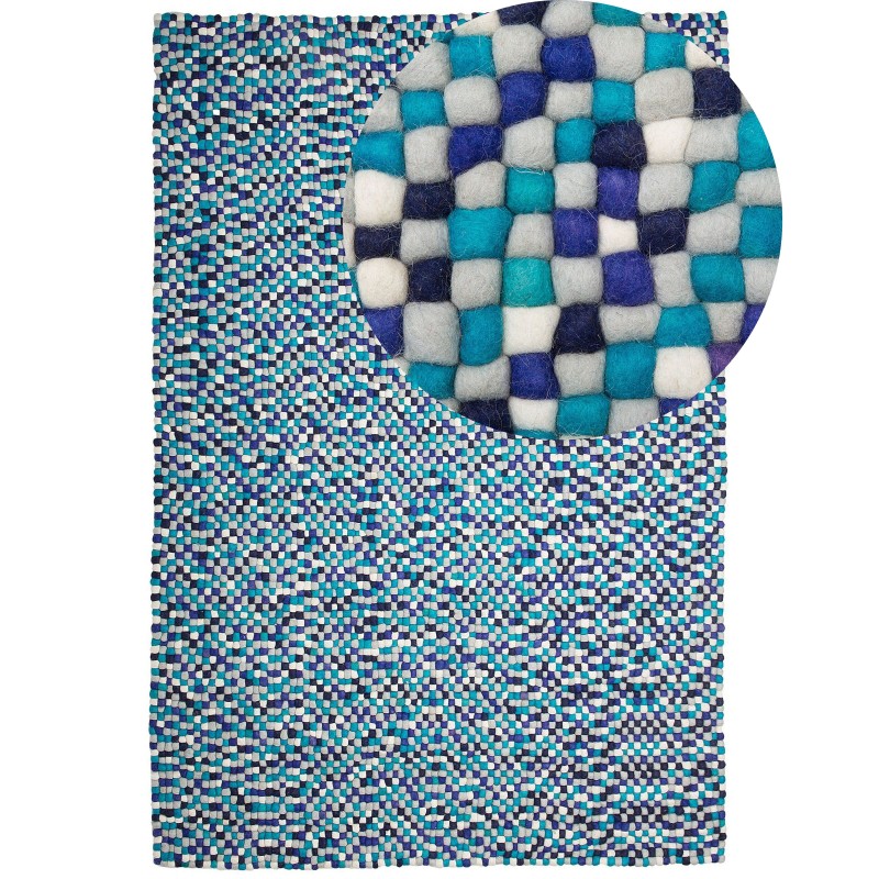 Dywan z filcowych kulek 160 x 230 cm wielokolorowy niebieski AMDO Dywan z filcowych kulek 160 x 230 cm wielokolorowy niebieski AMDO
