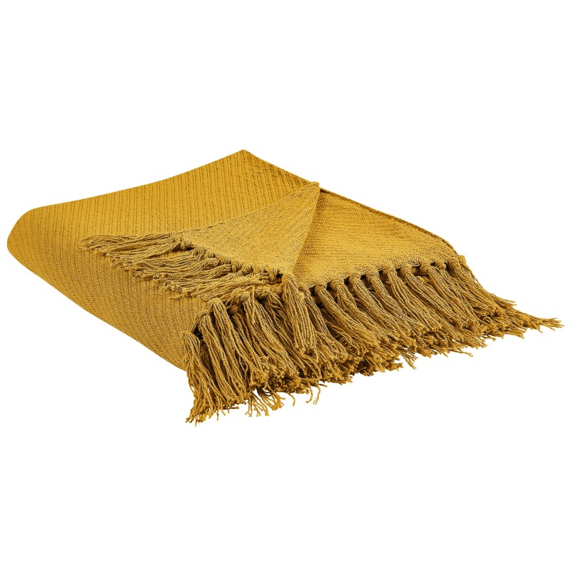 Koc YARSA Bawełna 125 x 150 cm Musztardowy Koc YARSA Bawełna 125 x 150 cm Musztardowy