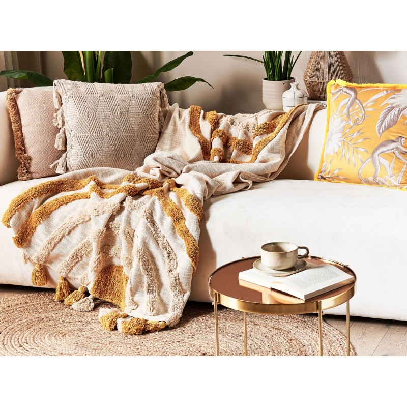 Koc MATHURA Bawełna 130 x 180 cm Beżowy Koc MATHURA Bawełna 130 x 180 cm Beżowy