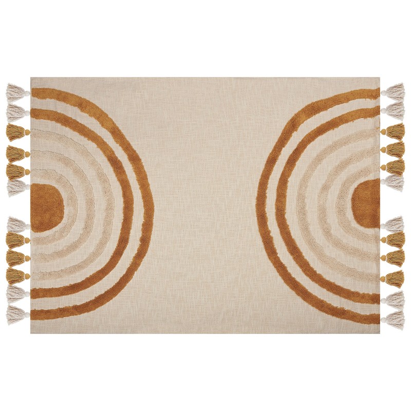 Koc MATHURA Bawełna 130 x 180 cm Beżowy Koc MATHURA Bawełna 130 x 180 cm Beżowy
