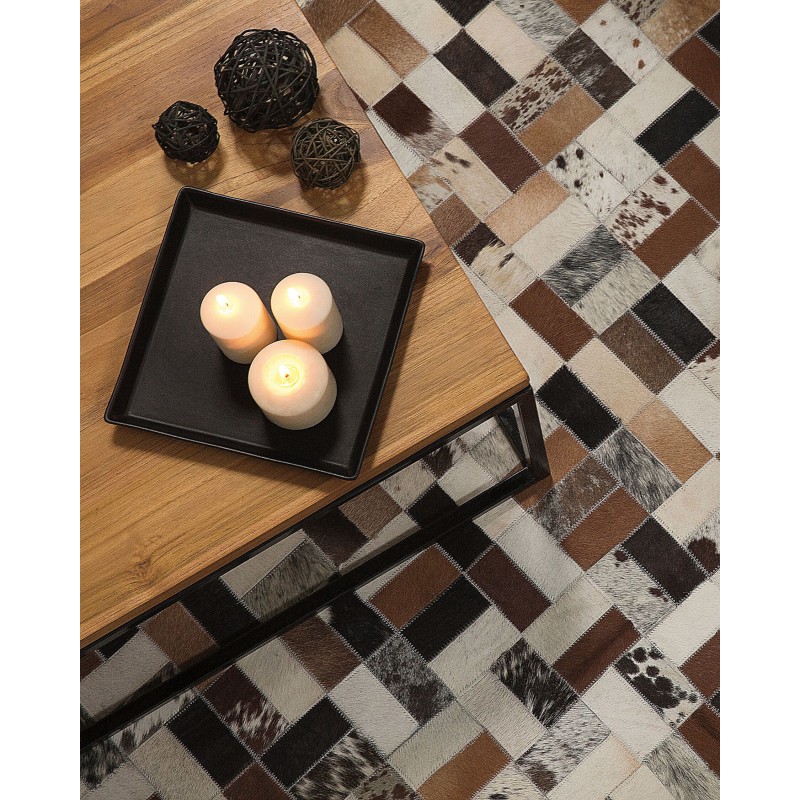 Dywan patchwork skórzany 80 x 150 cm brązowo-beżowy CESME Dywan patchwork skórzany 80 x 150 cm brązowo-beżowy CESME