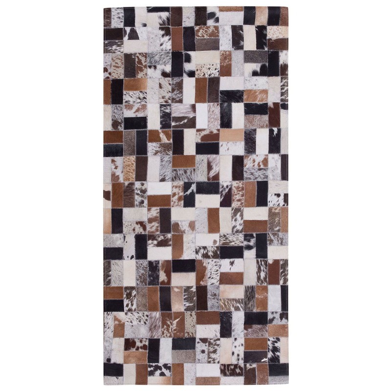 Dywan patchwork skórzany 80 x 150 cm brązowo-beżowy CESME Dywan patchwork skórzany 80 x 150 cm brązowo-beżowy CESME