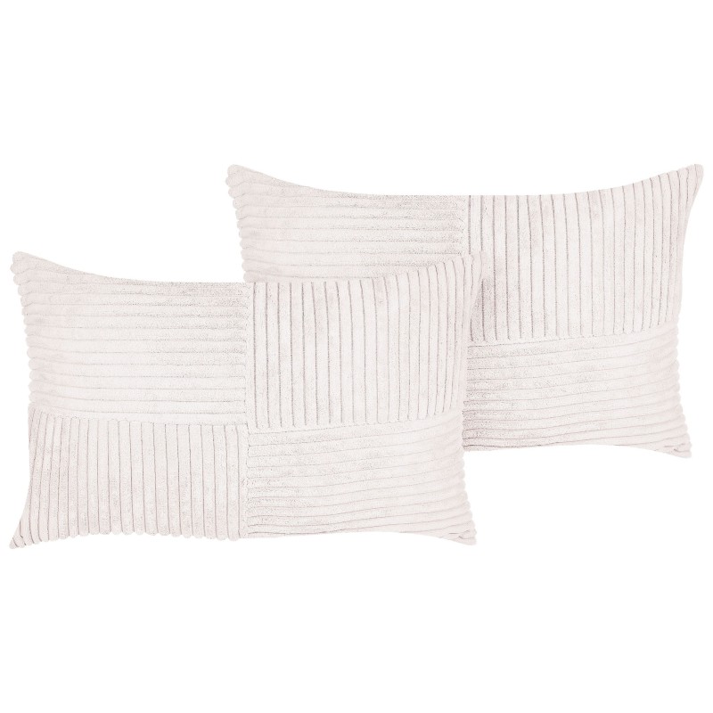 Zestaw 2 poduszek dekoracyjnych MILLET Sztruks 30 x 50 cm Złamana biel Wzór geometryczny Zestaw 2 poduszek dekoracyjnych MILLET Sztruks 30 x 50 cm Złamana biel Wzór geometryczny
