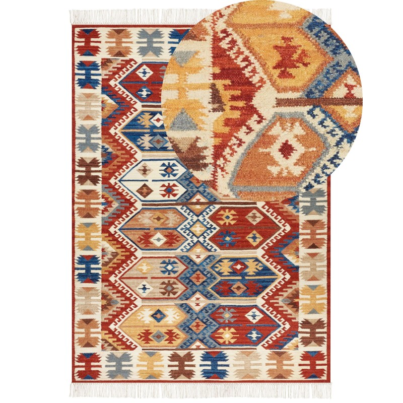 Dywan wełniany kilim 200 x 300 cm wielokolorowy VANASHEN Dywan wełniany kilim 200 x 300 cm wielokolorowy VANASHEN