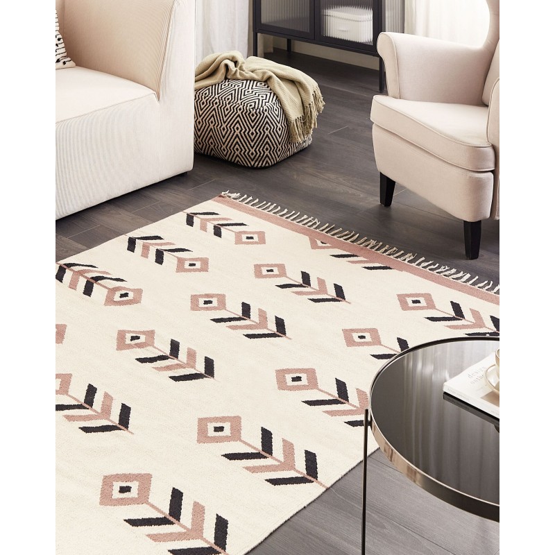Dywan bawełniany kilim 200 x 300 cm beżowo-czarny NIAVAN Dywan bawełniany kilim 200 x 300 cm beżowo-czarny NIAVAN
