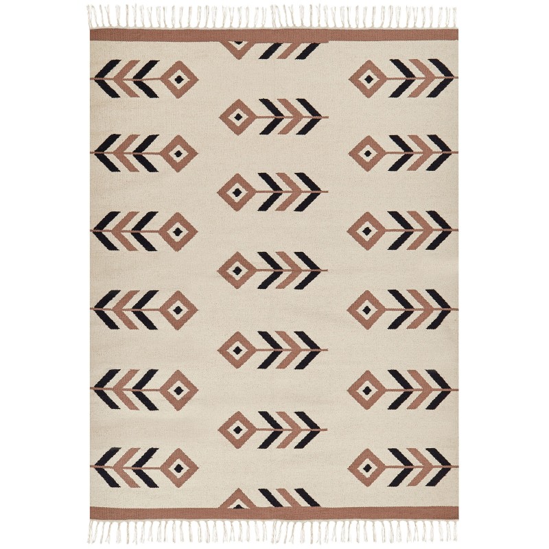 Dywan bawełniany kilim 200 x 300 cm beżowo-czarny NIAVAN Dywan bawełniany kilim 200 x 300 cm beżowo-czarny NIAVAN
