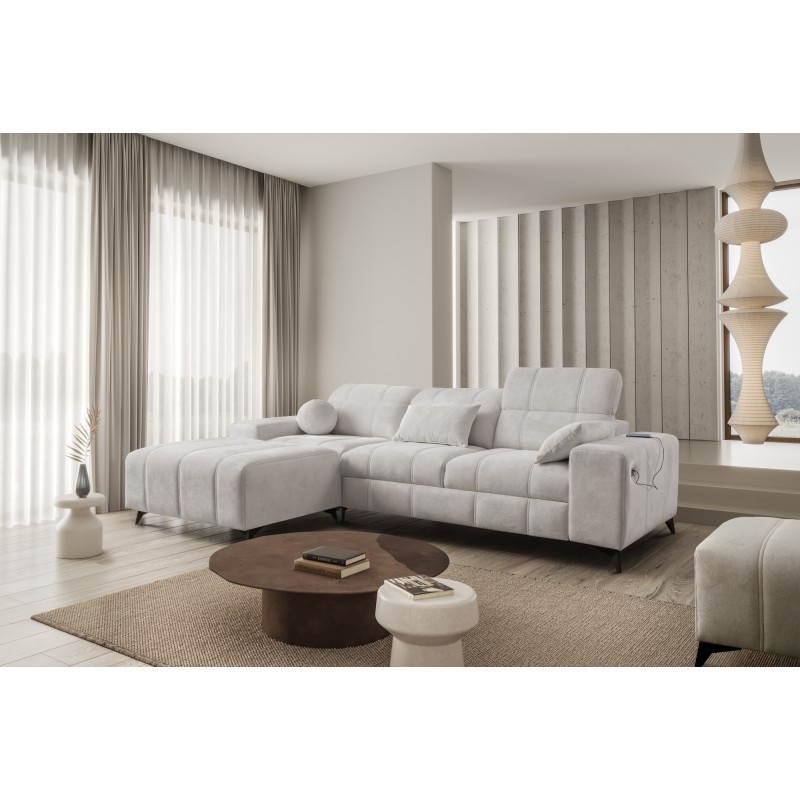Ballagio I corner sofa bed with sleeping function in Plecionka fabric, Spring 1104 - beauty and functionality in one!