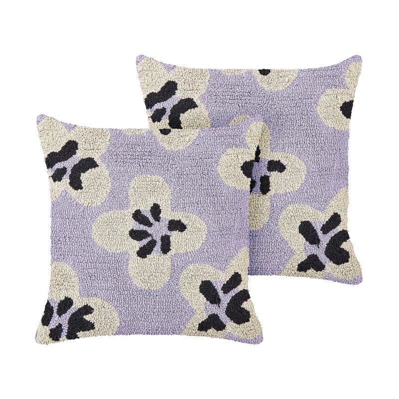 2 poduszki bawełniane dekoracyjne dla dzieci w kwiaty 45 x 45 cm fioletowe SOAPWORT 2 poduszki bawełniane dekoracyjne dla dzieci w kwiaty 45 x 45 cm fioletowe SOAPWORT