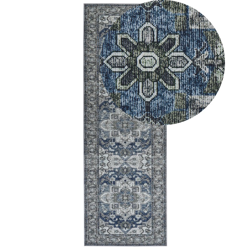 Dywan 80 x 240 cm szary z niebieskim KOTTAR Dywan 80 x 240 cm szary z niebieskim KOTTAR