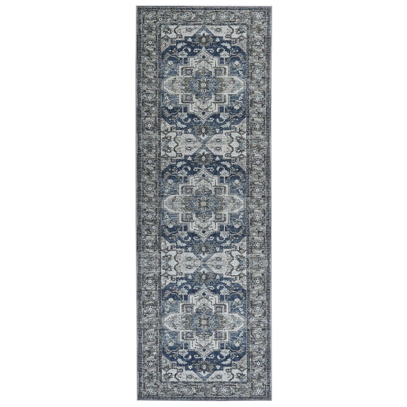 Dywan 80 x 240 cm szary z niebieskim KOTTAR Dywan 80 x 240 cm szary z niebieskim KOTTAR