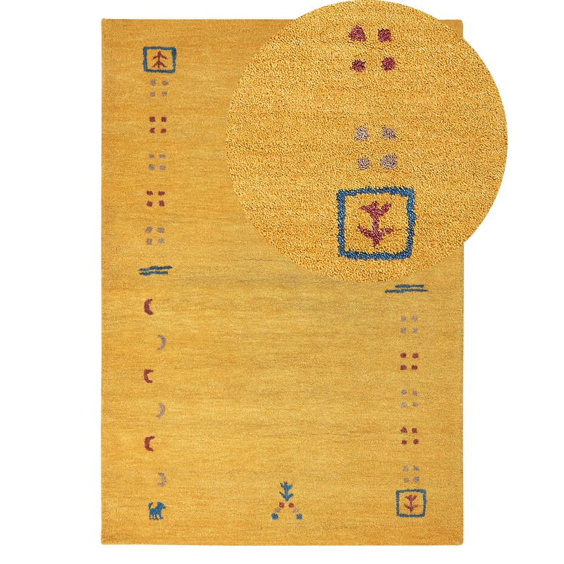 Dywan wełniany gabbeh 140 x 200 cm żółty AKALAN Dywan wełniany gabbeh 140 x 200 cm żółty AKALAN