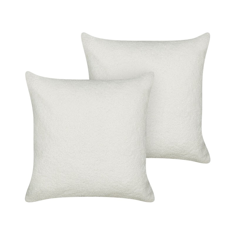Zestaw 2 poduszek dekoracyjnych LEUZEA Boucle 45 x 45 cm Złamana biel Jednolity Zestaw 2 poduszek dekoracyjnych LEUZEA Boucle 45 x 45 cm Złamana biel Jednolity