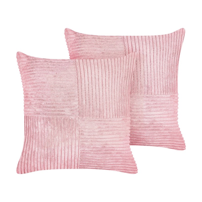 Zestaw 2 poduszek dekoracyjnych MILLET Sztruks 43 x 43 cm Różowy Wzór geometryczny Zestaw 2 poduszek dekoracyjnych MILLET Sztruks 43 x 43 cm Różowy Wzór geometryczny