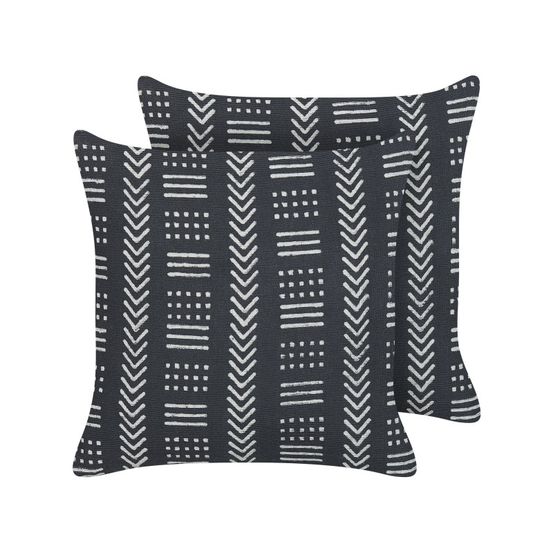 Zestaw 2 poduszek dekoracyjnych BENZOIN Bawełna 45 x 45 cm Czarny Wzór geometryczny Zestaw 2 poduszek dekoracyjnych BENZOIN Bawełna 45 x 45 cm Czarny Wzór geometryczny