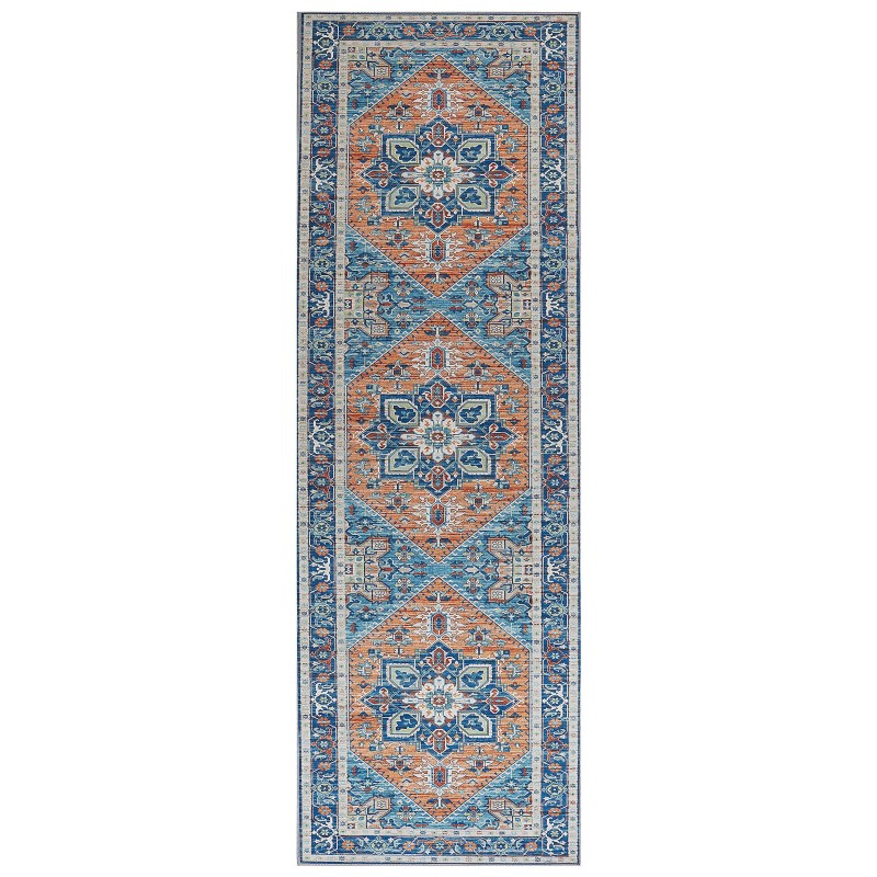 Dywan 80 x 240 cm niebiesko-pomarańczowy RITAPURAM Dywan 80 x 240 cm niebiesko-pomarańczowy RITAPURAM