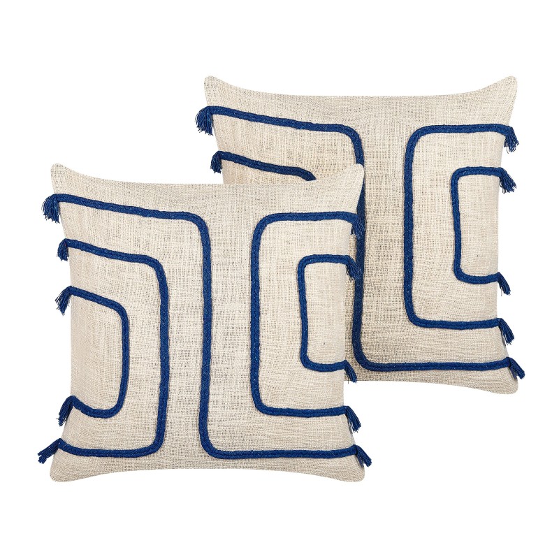 Zestaw 2 poduszek dekoracyjnych PLEIONE Bawełna 45 x 45 cm Granatowy Wzór geometryczny Zestaw 2 poduszek dekoracyjnych PLEIONE Bawełna 45 x 45 cm Granatowy Wzór geometryczny
