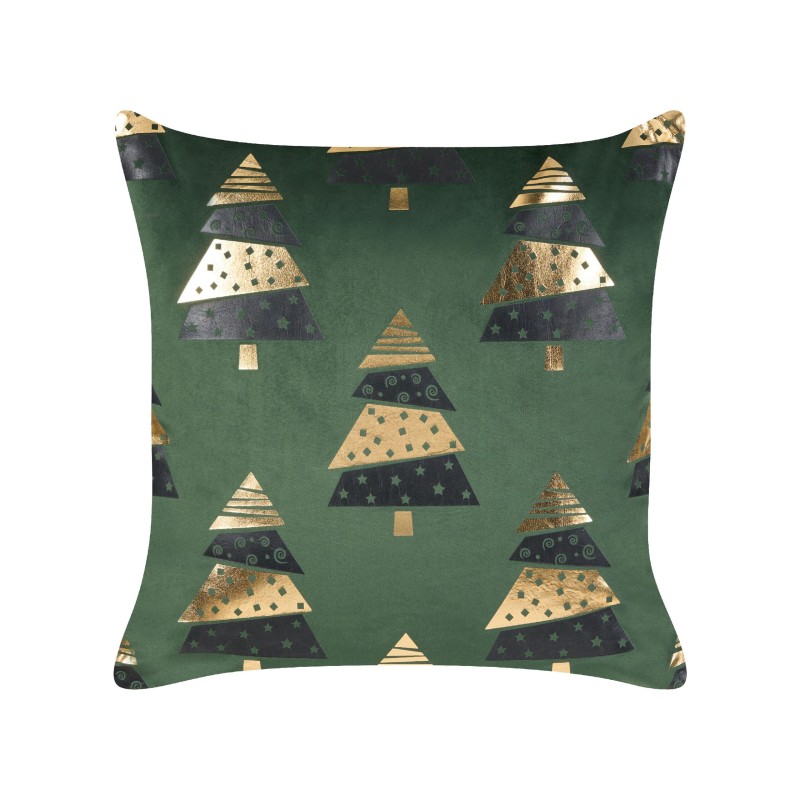 Zestaw 2 poduszek dekoracyjnych GOLDSPRUCE Welur 45 x 45 cm Zielony Wzór świąteczny Zestaw 2 poduszek dekoracyjnych GOLDSPRUCE Welur 45 x 45 cm Zielony Wzór świąteczny