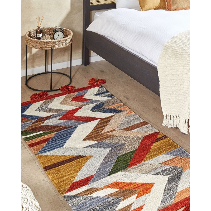 Dywan wełniany kilim 80 x 150 cm wielokolorowy KANAKERAVAN Dywan wełniany kilim 80 x 150 cm wielokolorowy KANAKERAVAN