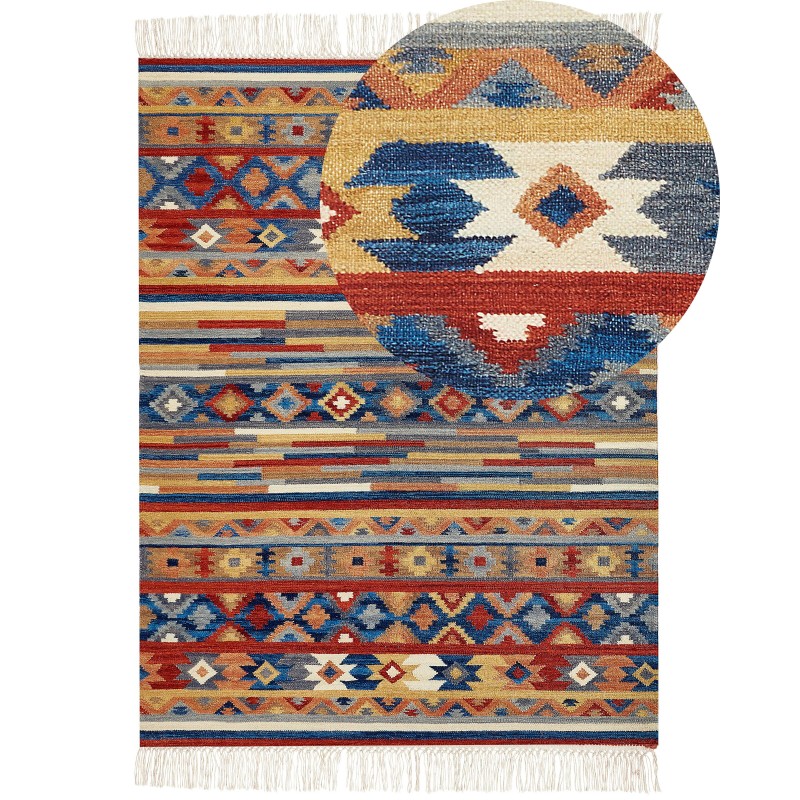 Dywan wełniany kilim 200 x 300 cm wielokolorowy NORAKERT Dywan wełniany kilim 200 x 300 cm wielokolorowy NORAKERT