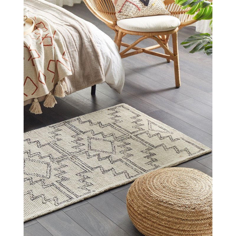 Dywan wełniany 80 x 150 cm beżowo-czarny URLA Dywan wełniany 80 x 150 cm beżowo-czarny URLA