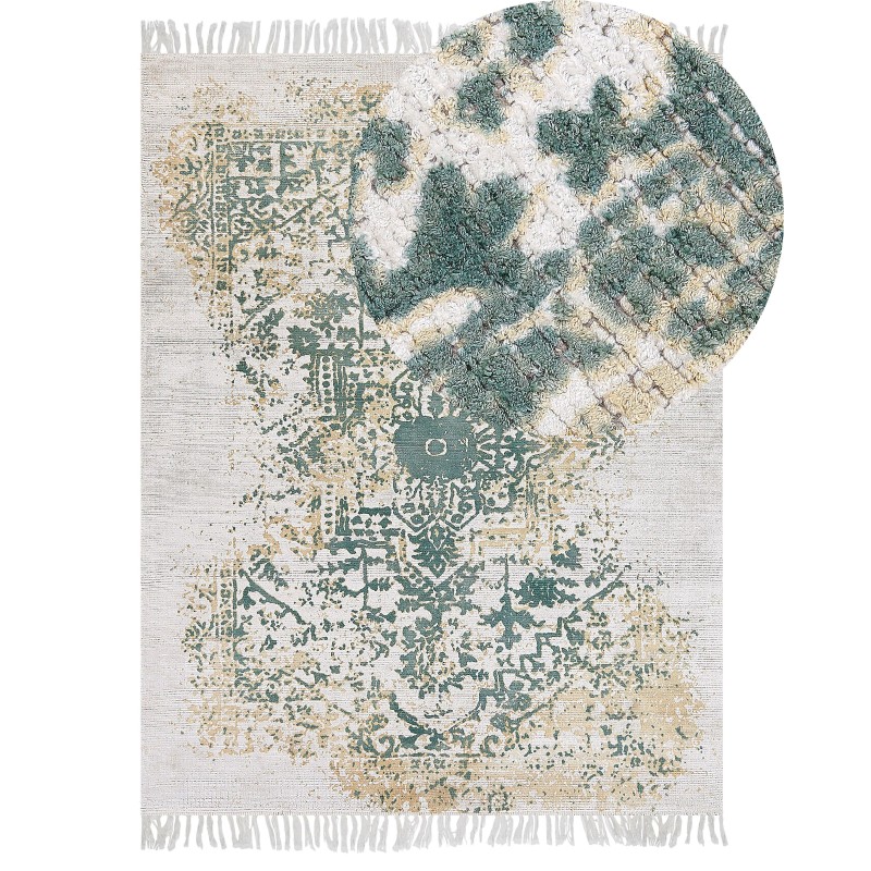 Dywan z wiskozy 160 x 230 cm beżowo-zielony BOYALI Dywan z wiskozy 160 x 230 cm beżowo-zielony BOYALI