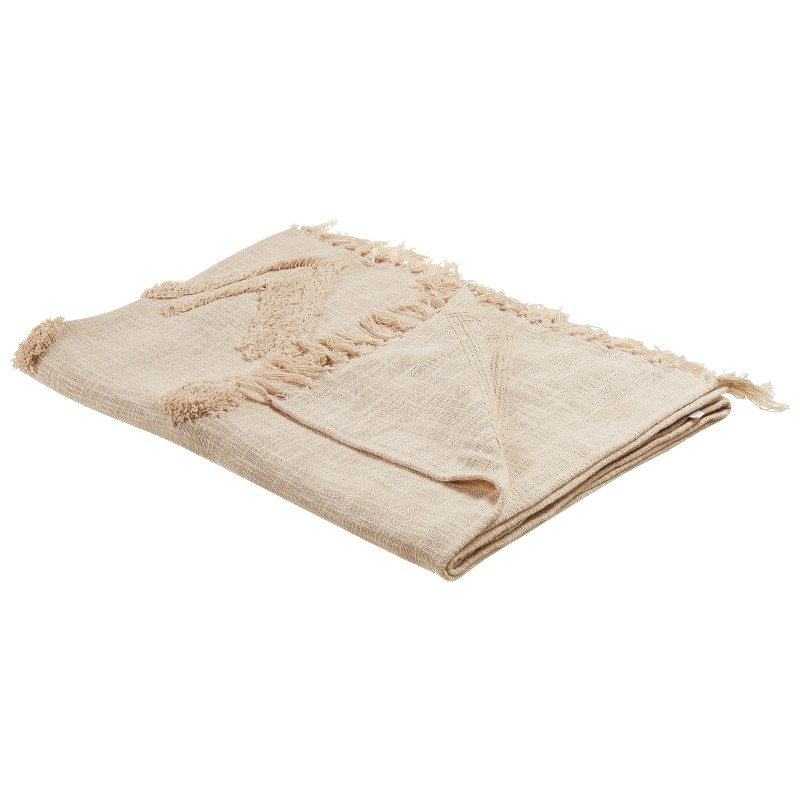 Koc FATEHPUR Bawełna 130 x 180 cm Beżowy Koc FATEHPUR Bawełna 130 x 180 cm Beżowy