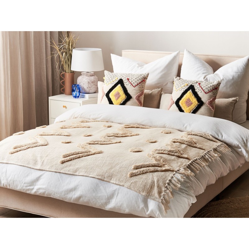 Koc FATEHPUR Bawełna 130 x 180 cm Beżowy Koc FATEHPUR Bawełna 130 x 180 cm Beżowy