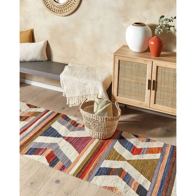 Dywan wełniany kilim 80 x 300 cm wielokolorowy MRGASHAT Dywan wełniany kilim 80 x 300 cm wielokolorowy MRGASHAT