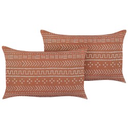 Zestaw 2 poduszek dekoracyjnych ORLAYA Bawełna 55 x 35 cm Pomarańczowy Wzór geometryczny