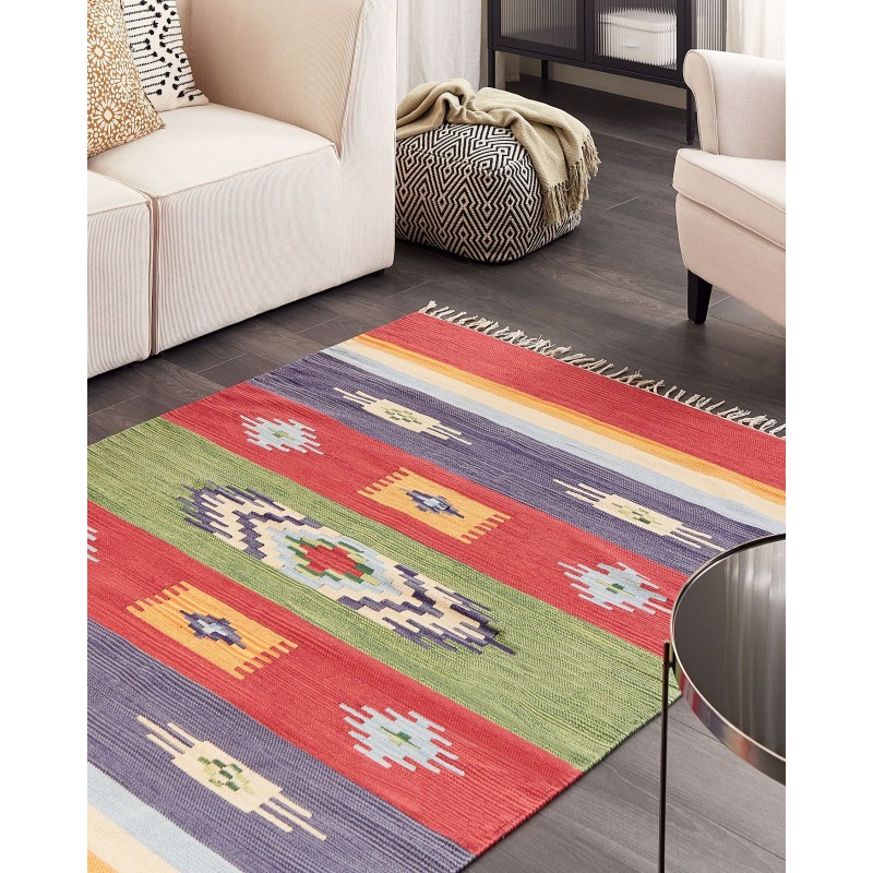 Dywan bawełniany kilim 140 x 200 cm wielokolorowy KAMARIS Dywan bawełniany kilim 140 x 200 cm wielokolorowy KAMARIS