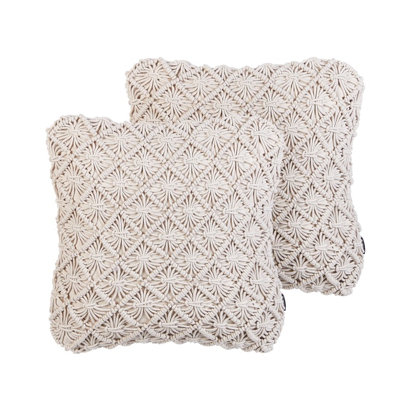 Zestaw 2 poduszek dekoracyjnych KIZKALESI Bawełna 45 x 45 cm Jasnobeżowy Wzór geometryczny Zestaw 2 poduszek dekoracyjnych KIZKALESI Bawełna 45 x 45 cm Jasnobeżowy Wzór geometryczny