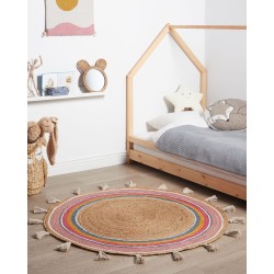 Dywan okrągły z juty ⌀ 120 cm wielokolorowy ZANAVI Dywan okrągły z juty ⌀ 120 cm wielokolorowy ZANAVI