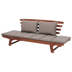 Ławka ogrodowa z poduchą PORTICI 210 cm Drewno eukaliptusowe Ciemny brąz/ beżowoszary Ławka ogrodowa z poduchą PORTICI 210 cm Drewno eukaliptusowe Ciemny brąz/ beżowoszary