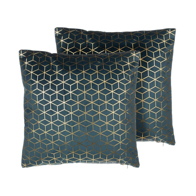 Zestaw 2 poduszek dekoracyjnych CELOSIA Welur 45 x 45 cm Lazurowy Wzór geometryczny Zestaw 2 poduszek dekoracyjnych CELOSIA Welur 45 x 45 cm Lazurowy Wzór geometryczny